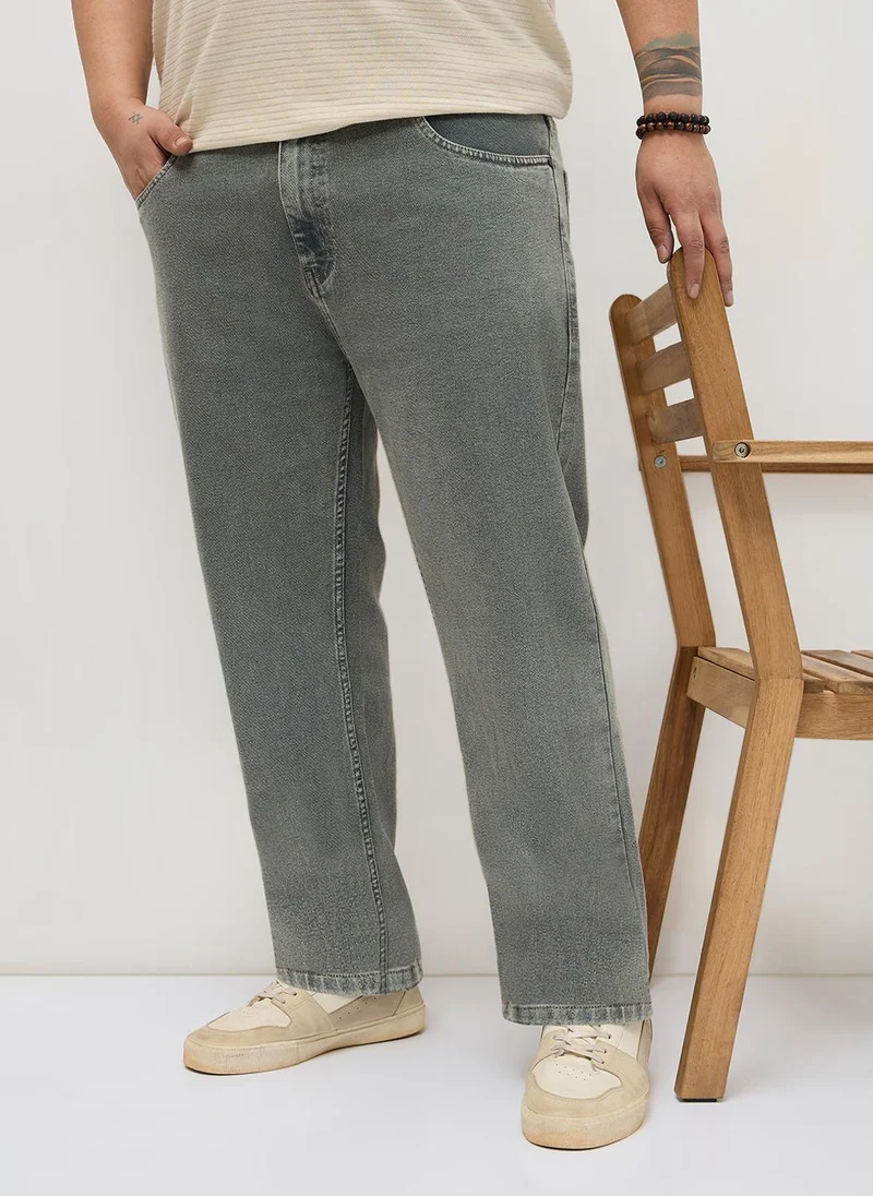 أوربانو فاشن Urbano Plus Men's Light Grey Regular Fit Heavy Washed Denim Jeans Stretchable
